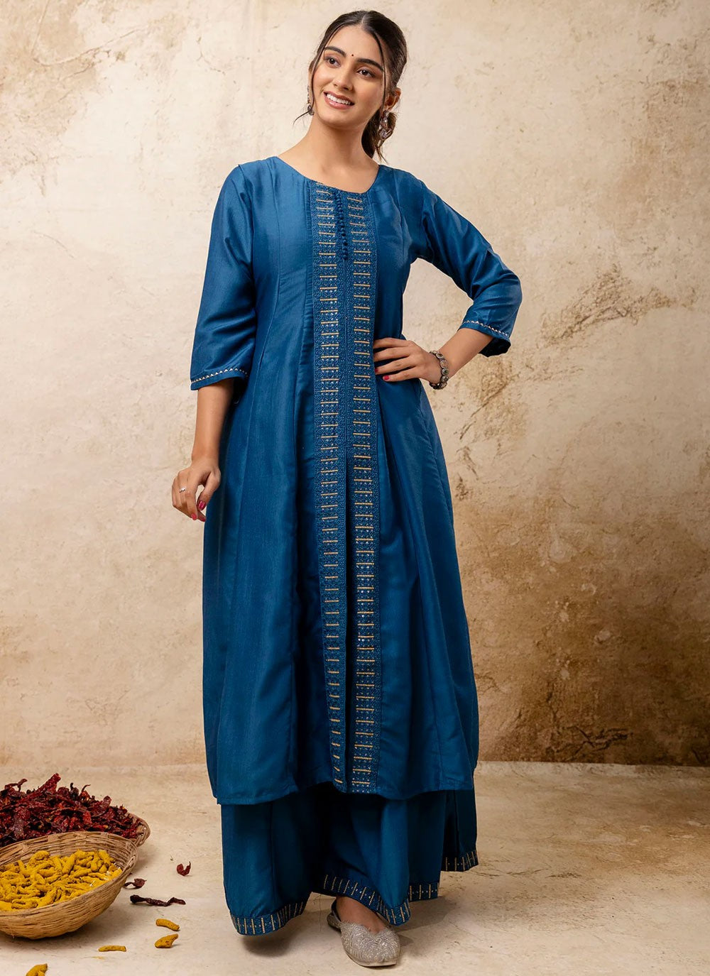 Embroidered Silk Blend Blue Salwar Suit T6118