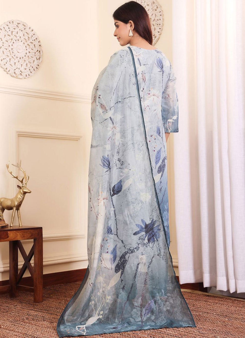 Salwar Suit Printed Grey Silk Blend T5542