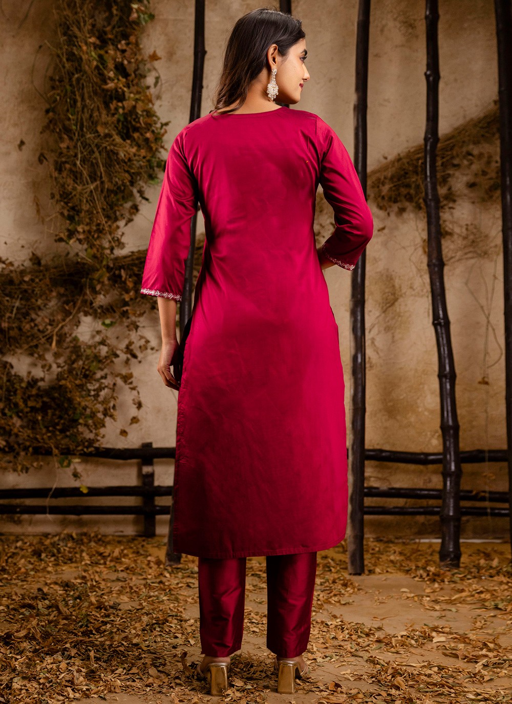 Salwar Suit Embroidered Maroon T7360