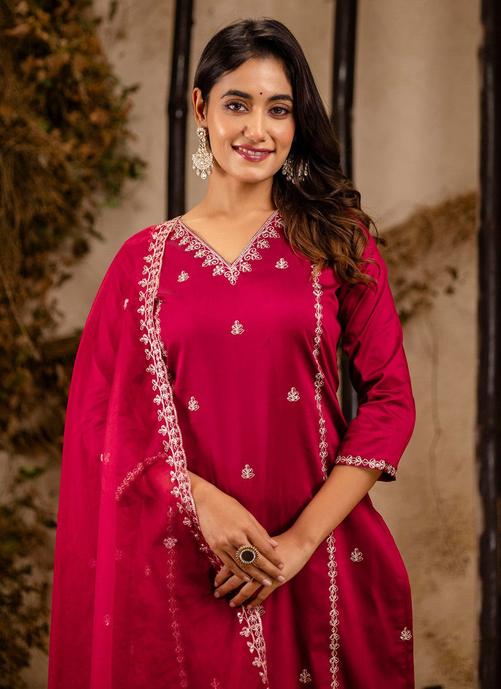 Salwar Suit Embroidered Maroon T7360