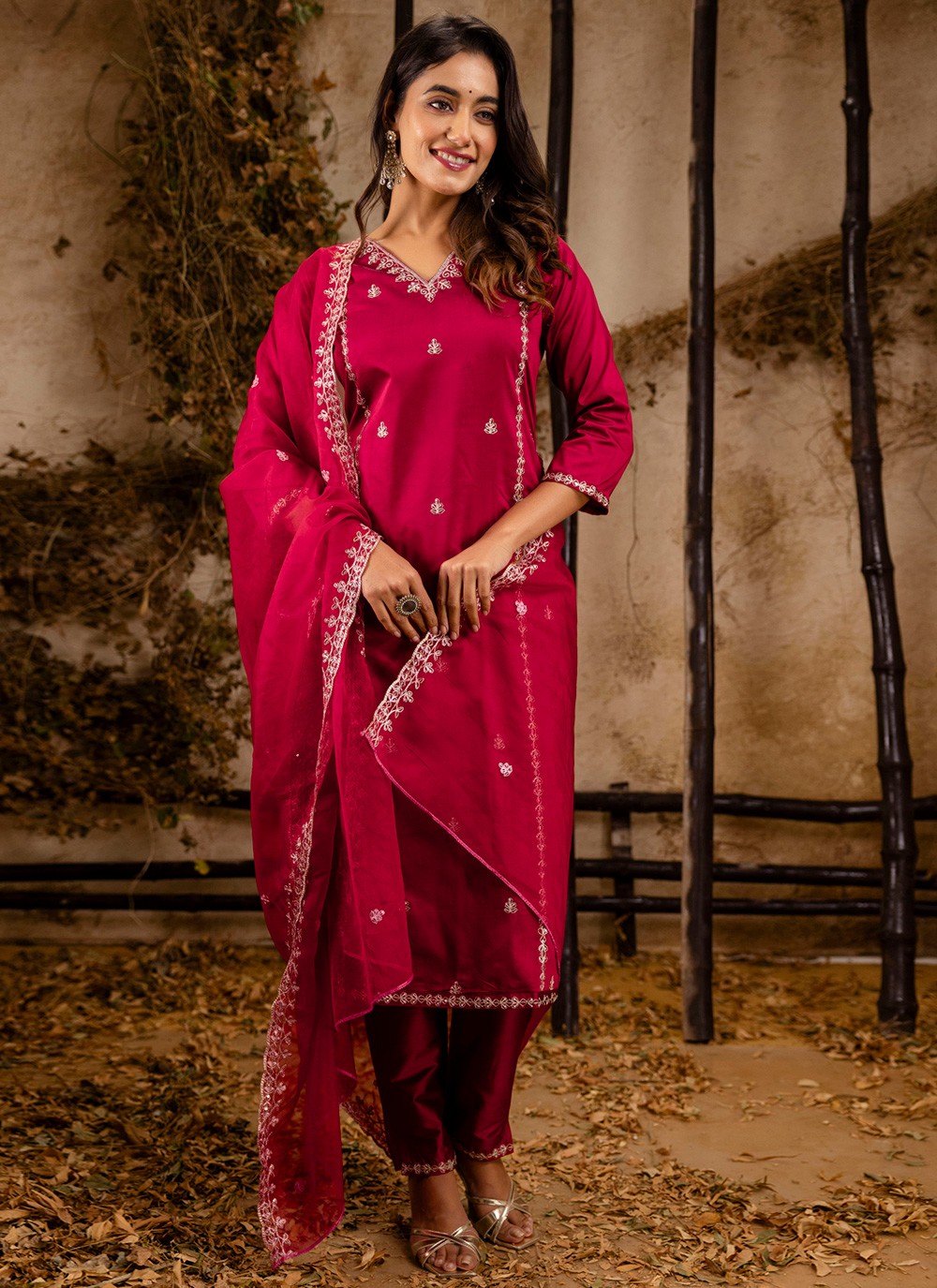 Salwar Suit Embroidered Maroon T7360