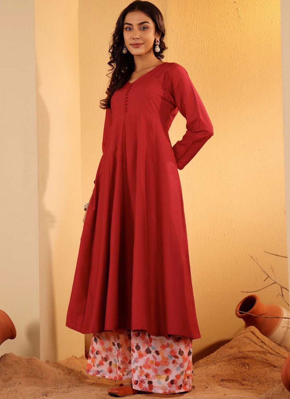 Anarkali Plain Maroon Silk Blend T5120