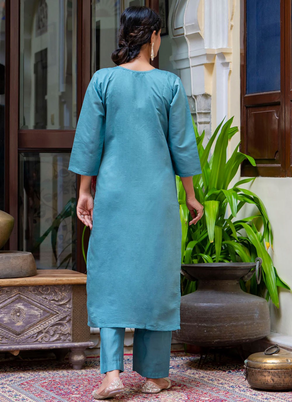 Pant Style Suit Embroidered, Zari Blue T6938