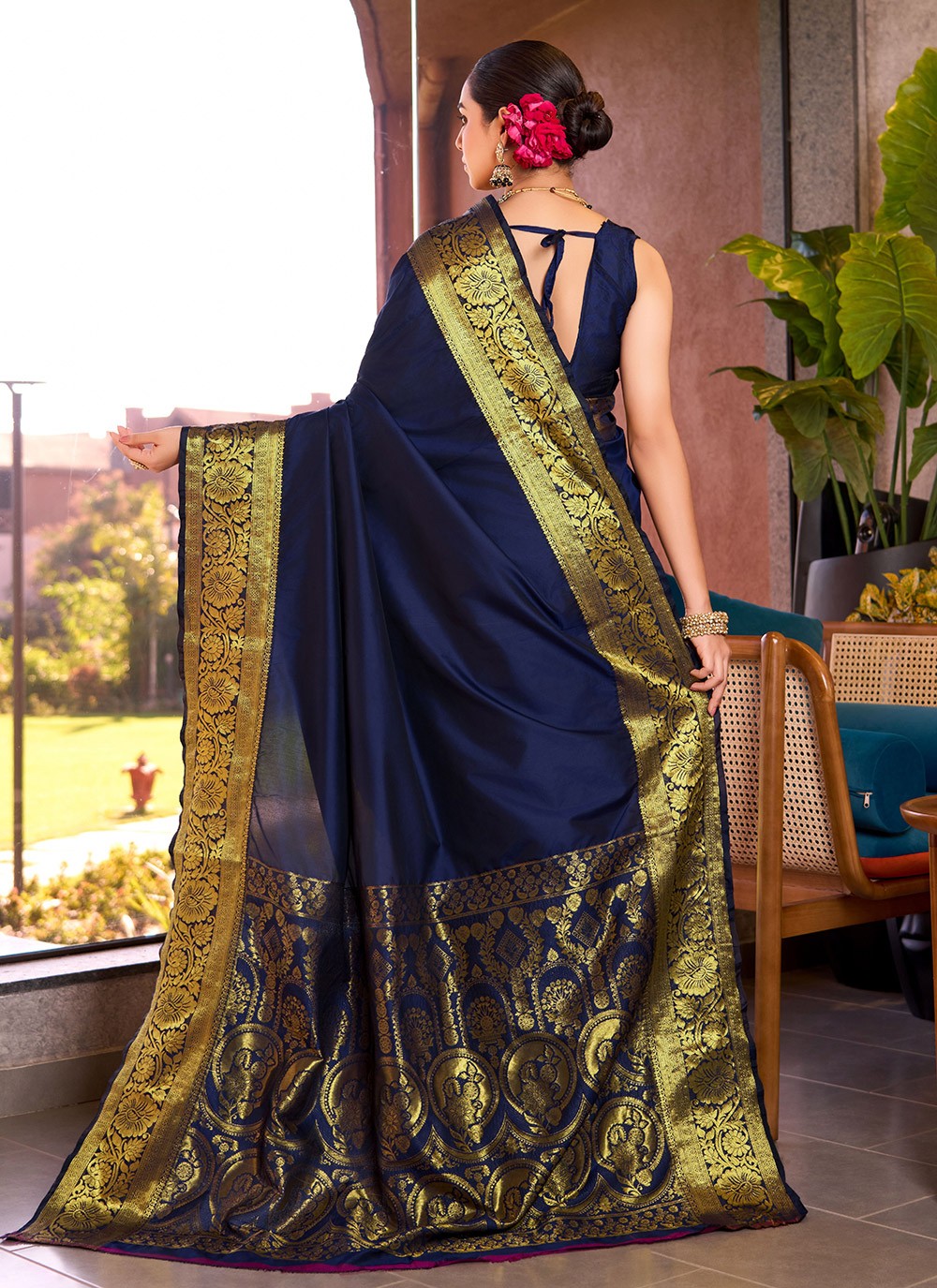 Woven Silk Blue Saree S13865