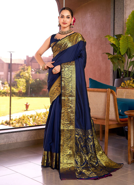 Woven Silk Blue Saree S14101
