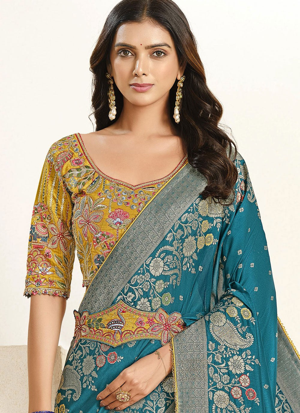 Blue Silk Designer Saree Fancy Work, Weaving Zari, Zari S18843