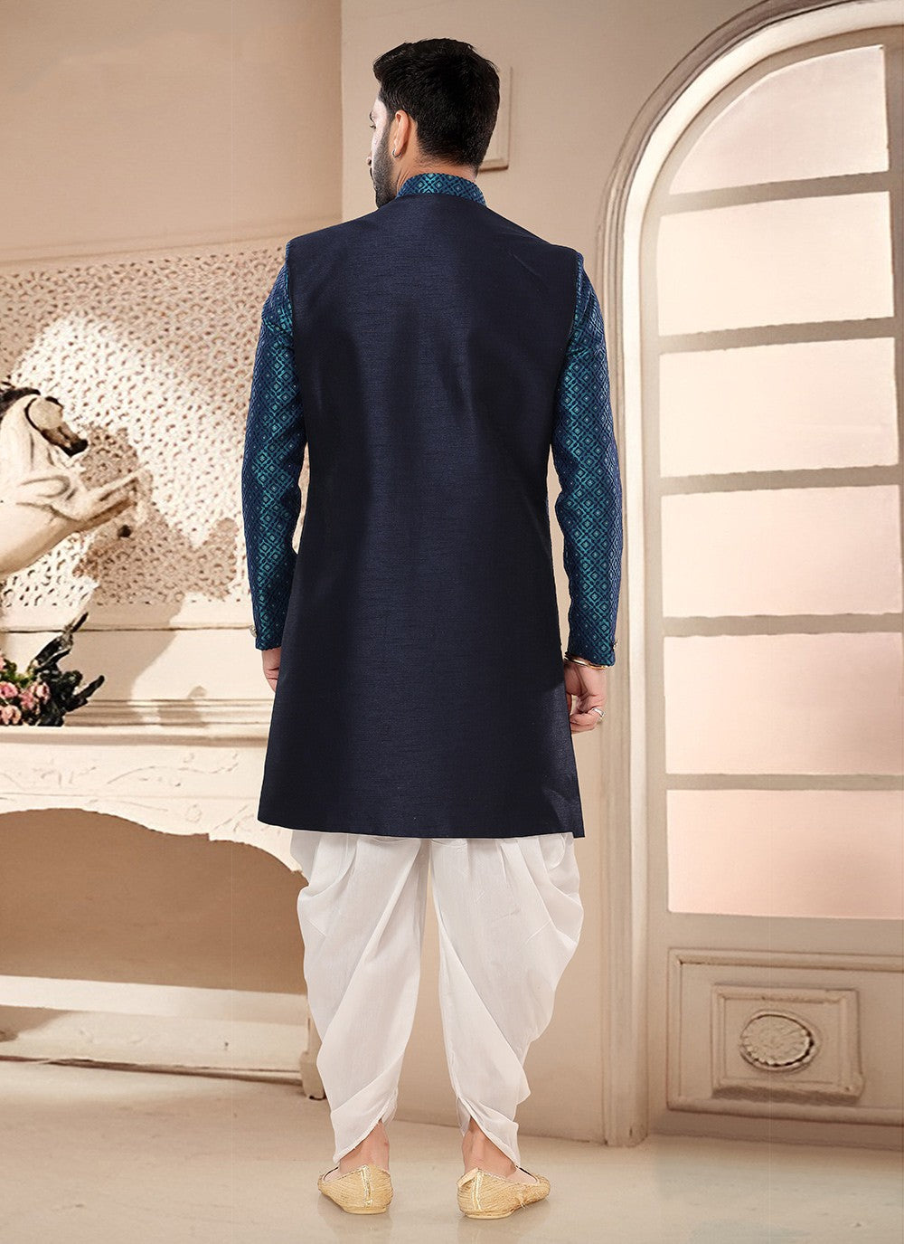 Embroidered Silk Blue Sherwani - M7583