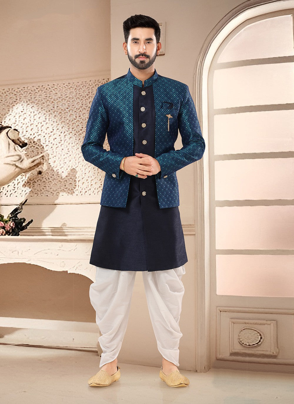 Embroidered Silk Blue Sherwani - M7583