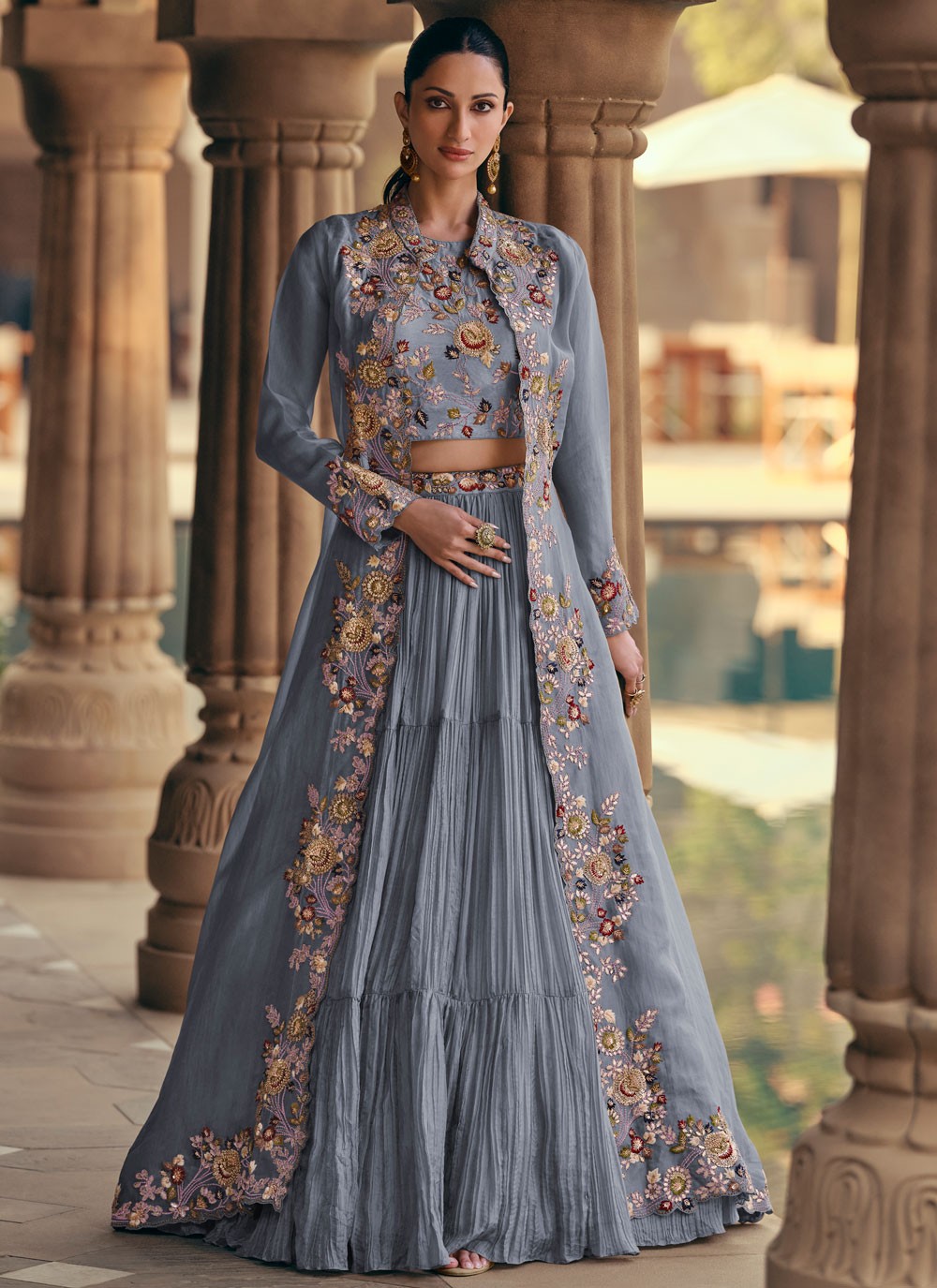 Chinon Mehandi & Sangeet, Reception Readymade Lehenga Choli L3641