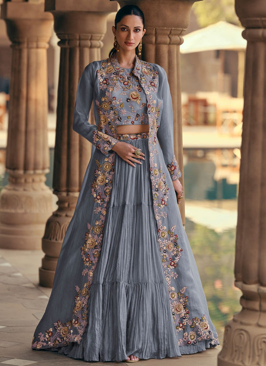 Chinon Mehandi & Sangeet, Reception Readymade Lehenga Choli L3641