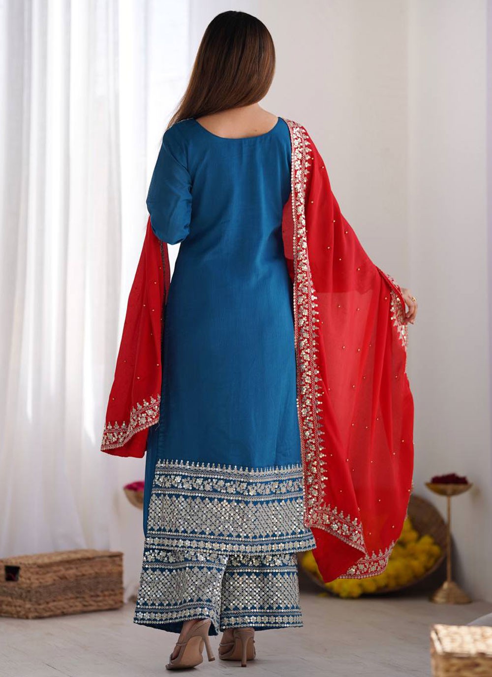 Sequins Chinon Blue Salwar Suit T6481
