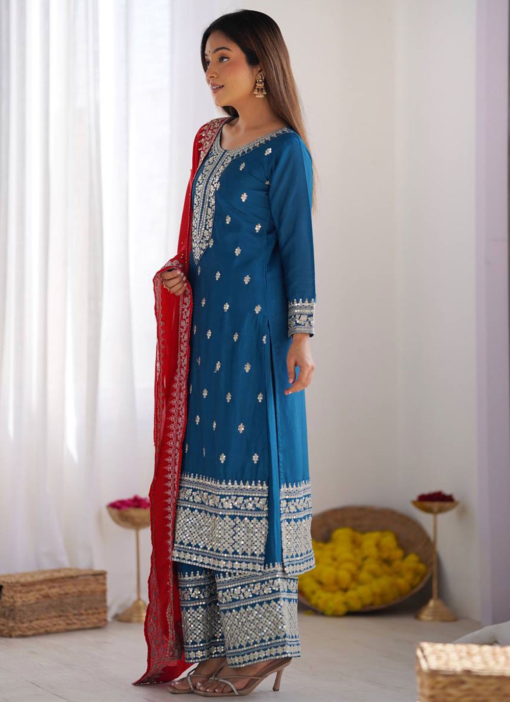 Sequins Chinon Blue Salwar Suit T6481