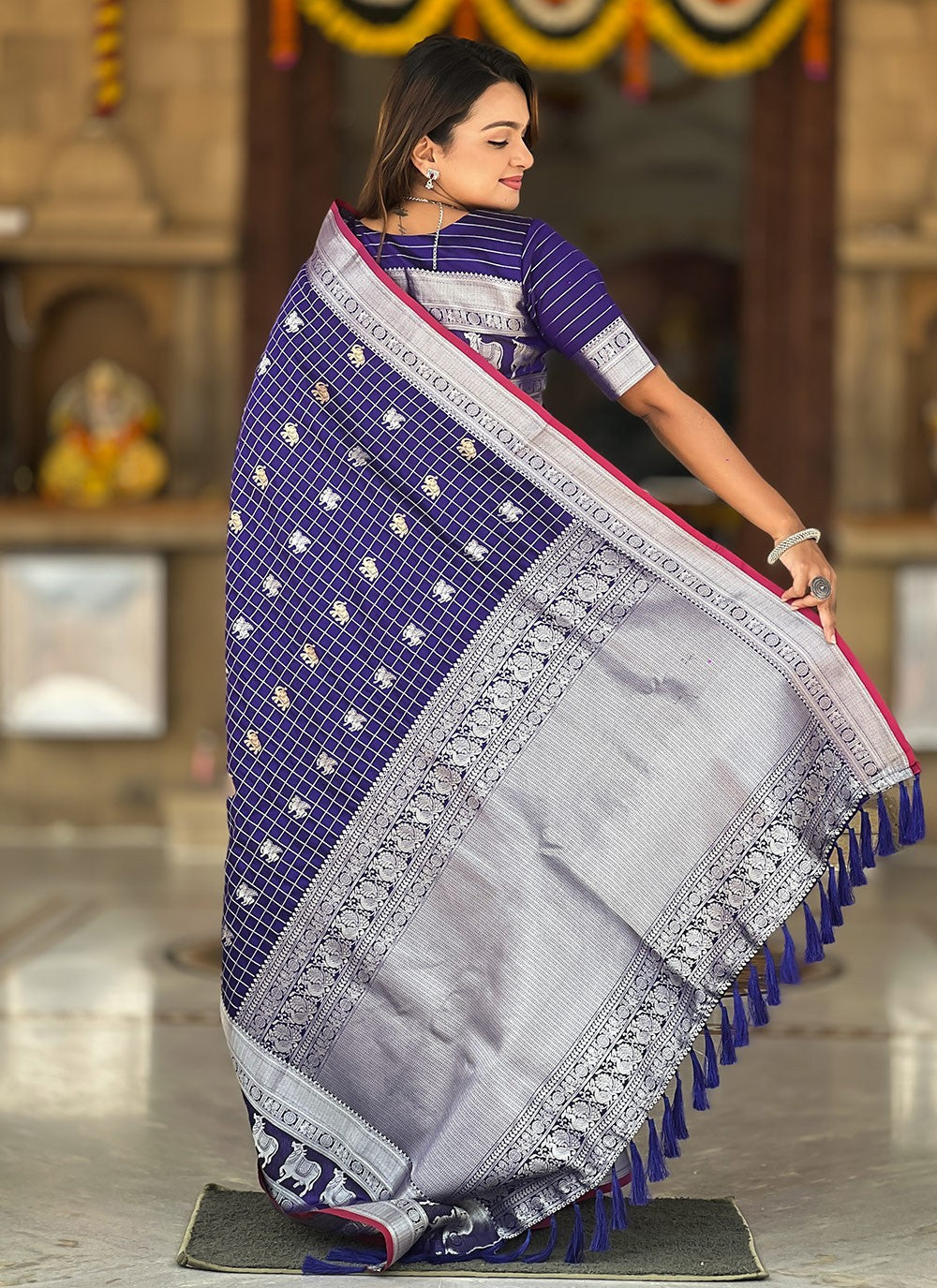 Weaving Zari Silk Blue Saree S14344
