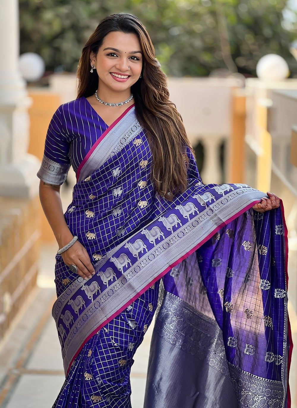 Weaving Zari Silk Blue Saree S14344