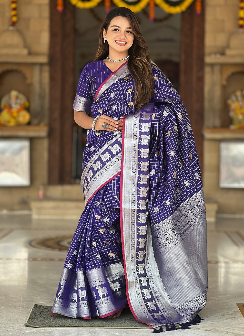 Weaving Zari Silk Blue Saree S14344