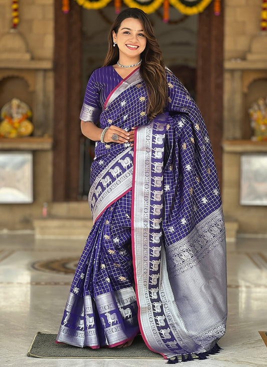 Weaving Zari Silk Blue Saree S14344
