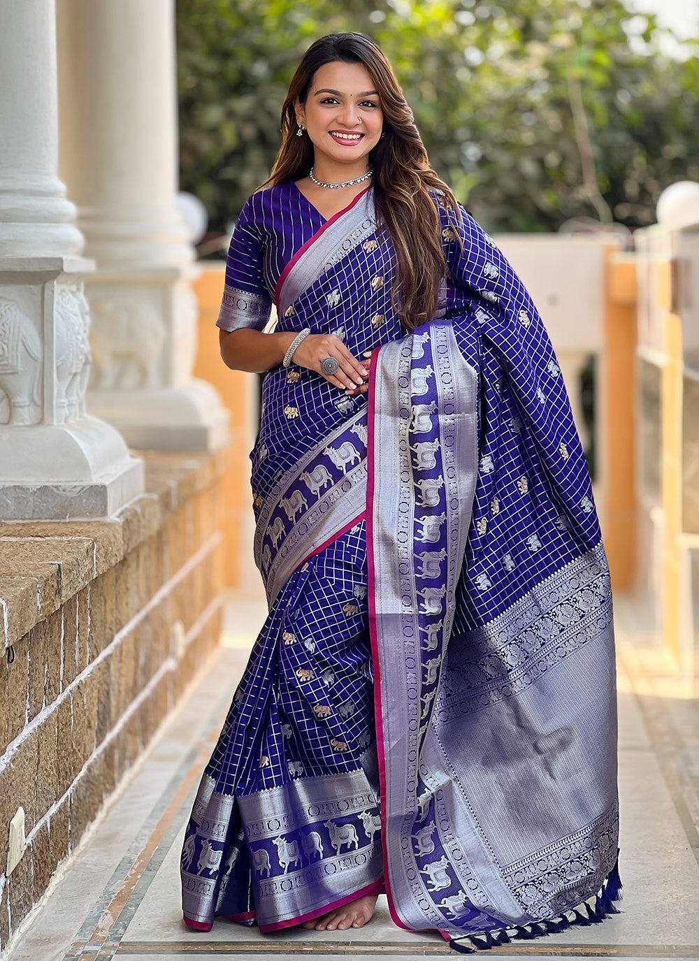 Weaving Zari Silk Blue Saree S14344