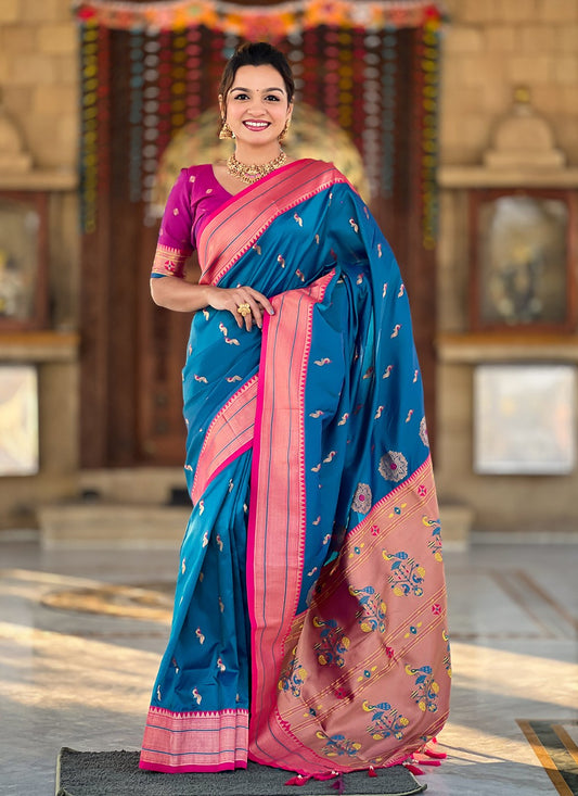 Blue Silk Contemporary Saree Woven S16048