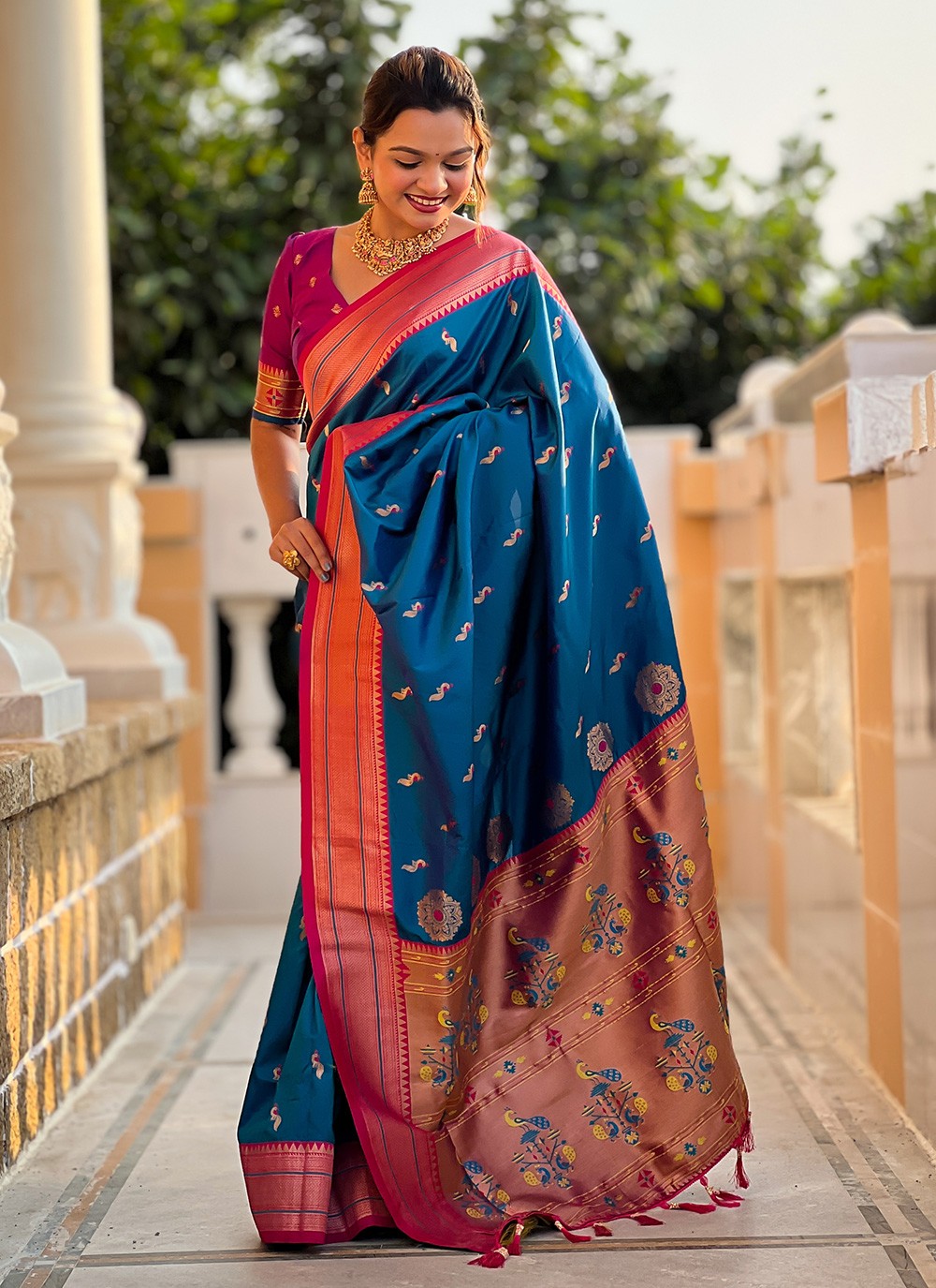Blue Silk Contemporary Saree Woven S16048