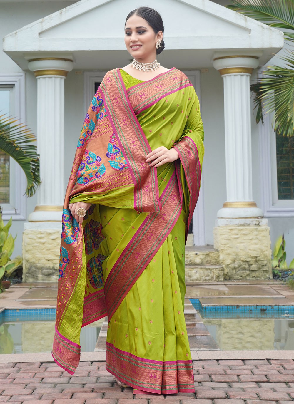 Classic Saree Border Work Green Silk S12423