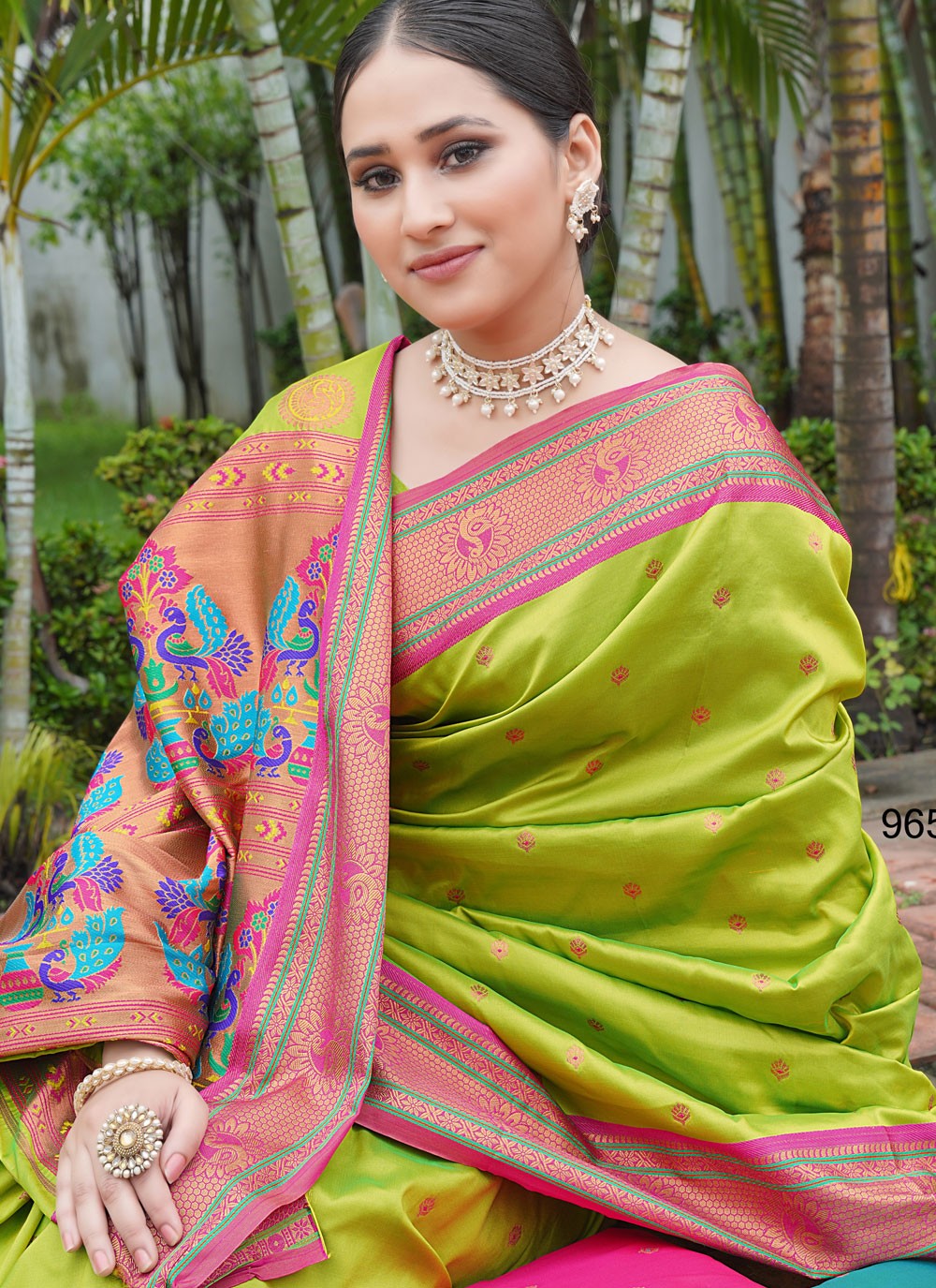 Classic Saree Border Work Green Silk S12423