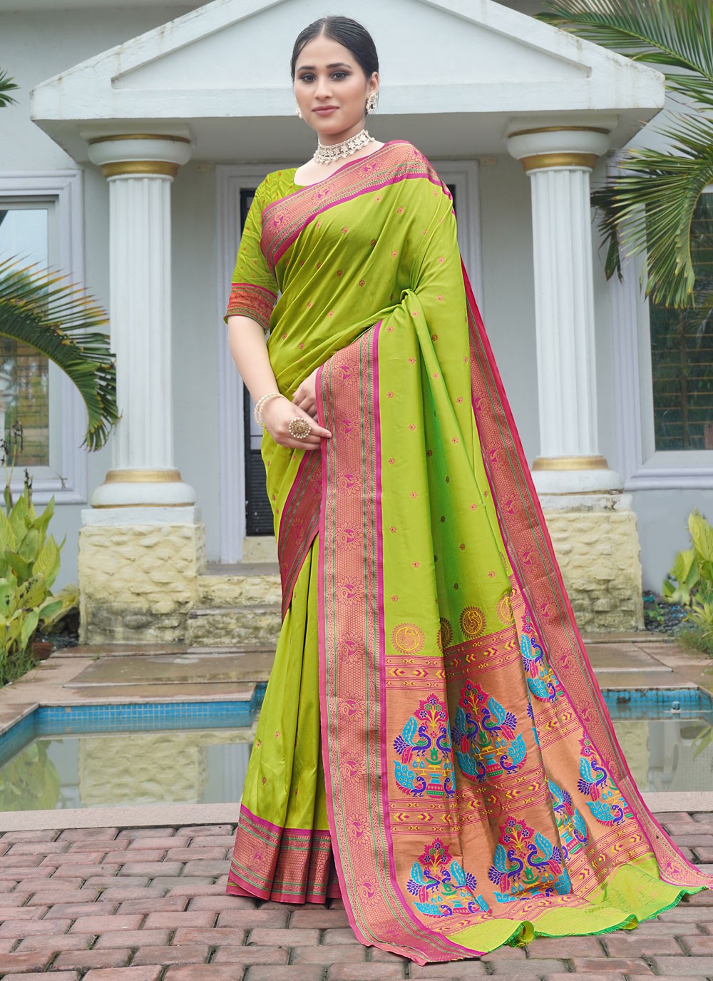 Classic Saree Border Work Green Silk S12423