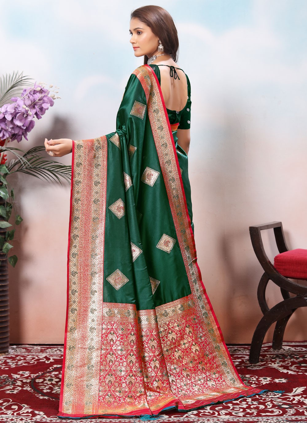 Border Work Silk Green Traditional Saree S15425