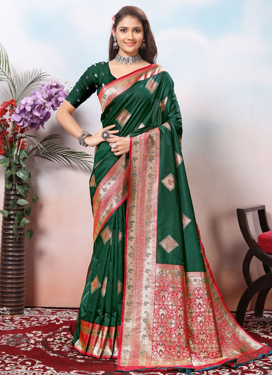 Border Work Silk Green Traditional Saree S15425