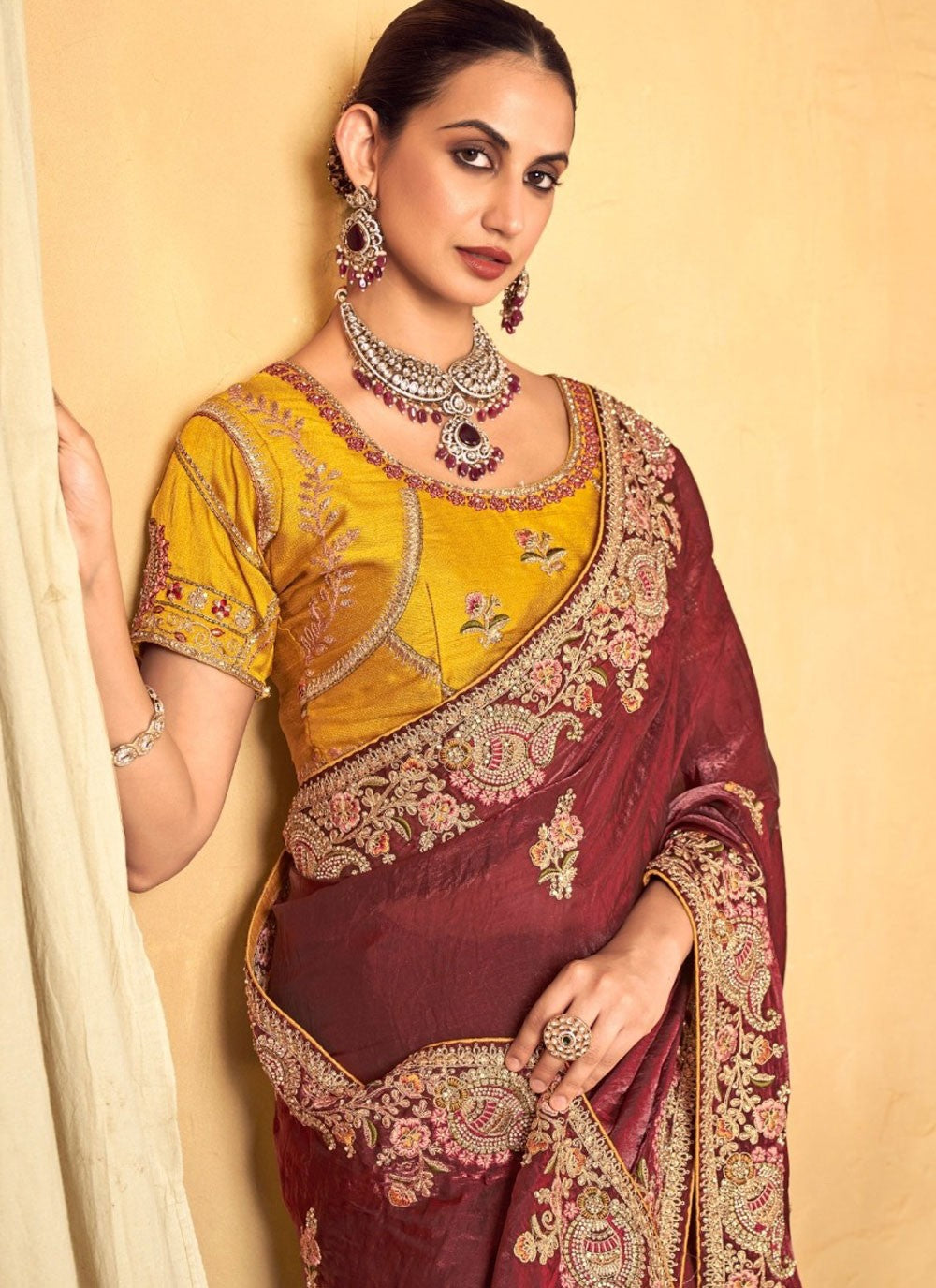 Border Work Silk Maroon Designer Saree S14943