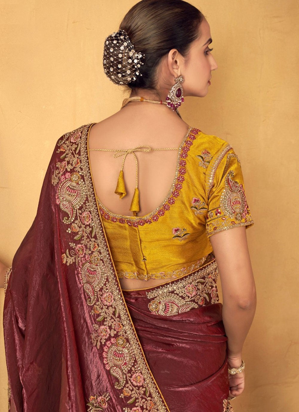 Border Work Silk Maroon Designer Saree S14943