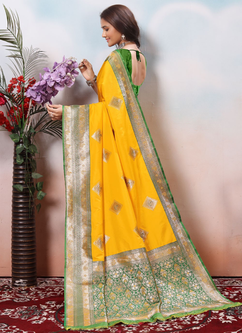 Border Work Silk Yellow Contemporary Saree S15428
