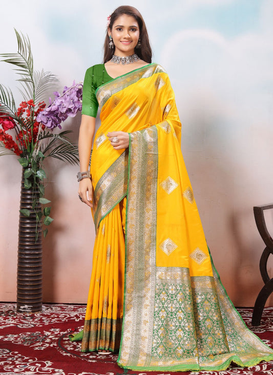 Border Work Silk Yellow Contemporary Saree S15428