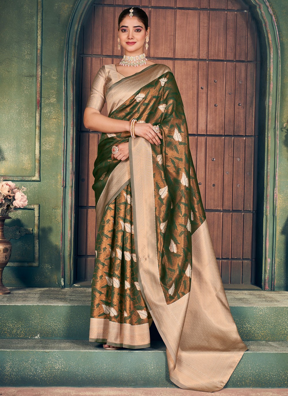 Contemporary Weaving Zari Brown Silk Saree S13414