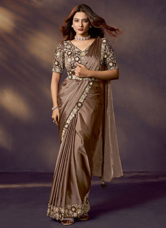 Brown Silk Traditional Saree Embroidered, Sequins S20473