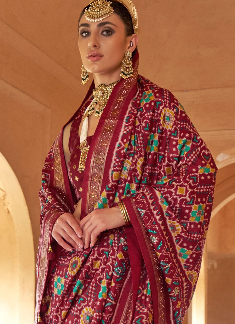 Burgundy Silk Traditional Saree Patola Print S18270