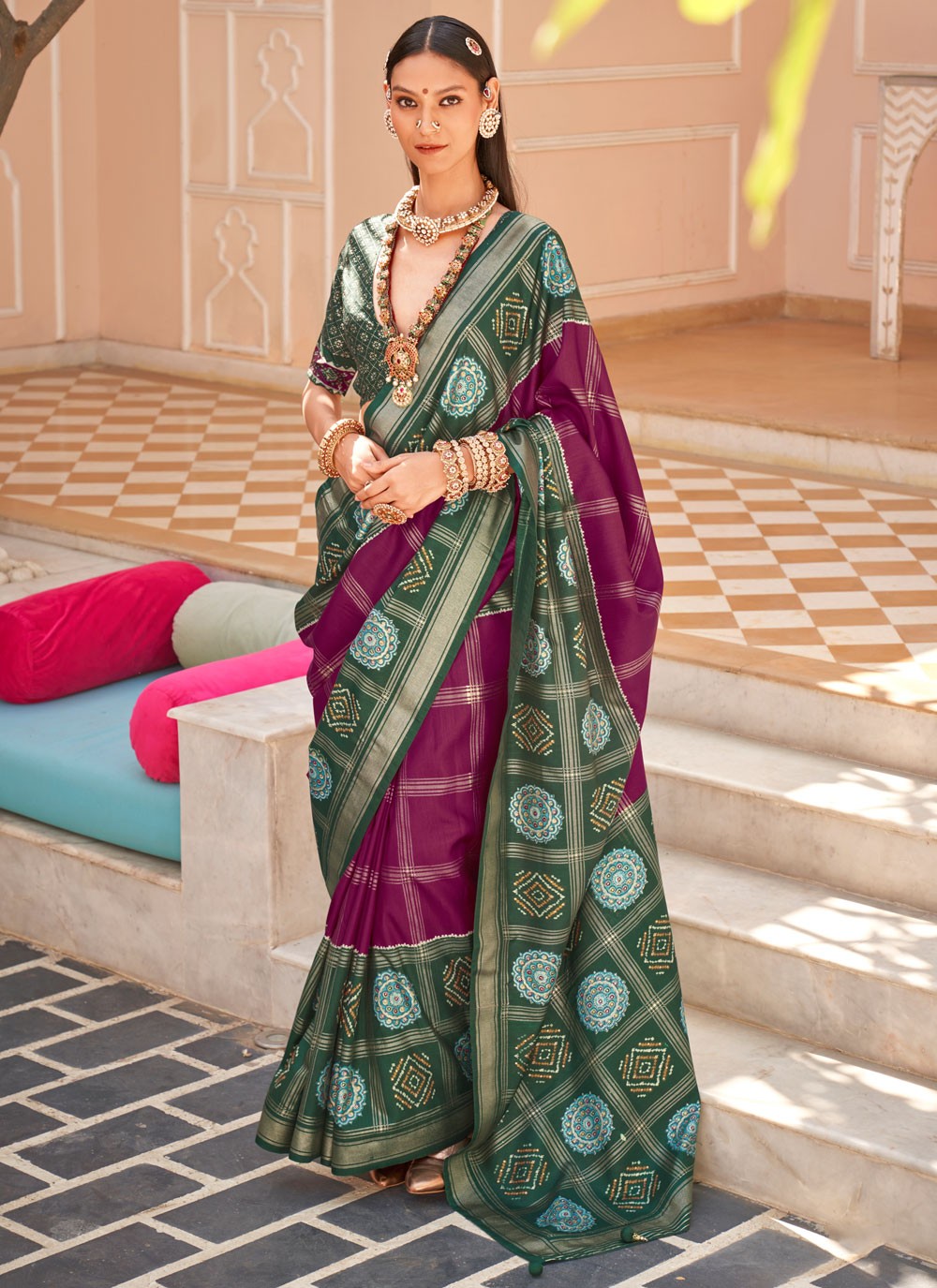 Contemporary Foliage Prints Silk Saree - S7561