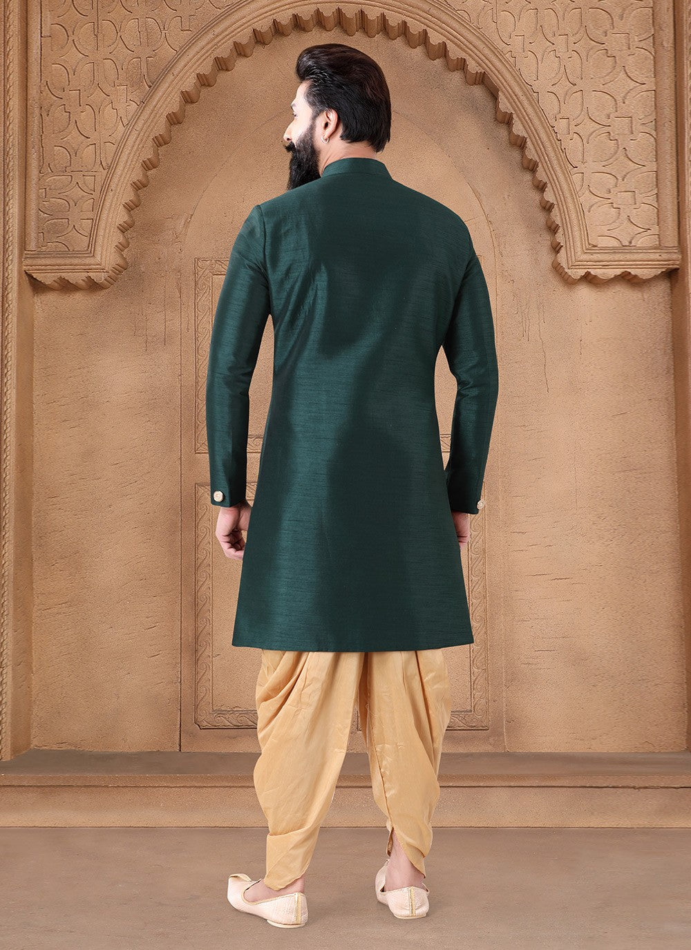 Buttons Silk Green Sherwani - M7634