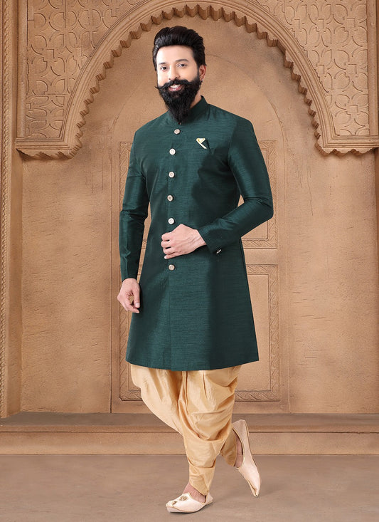 Buttons Silk Green Sherwani - M7634