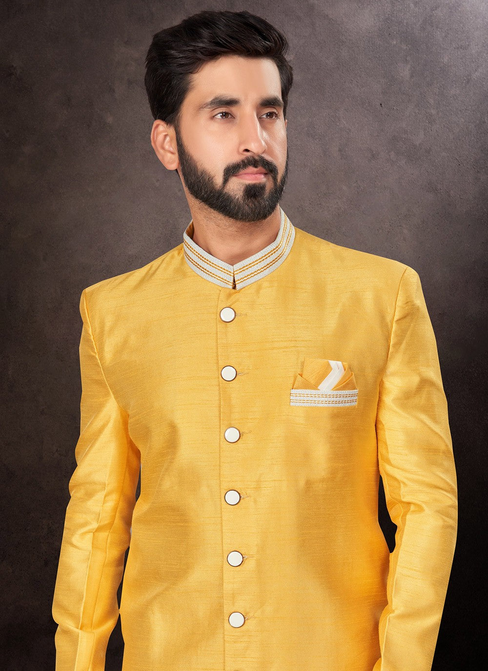 Buttons Silk Yellow Indo Western - M7234