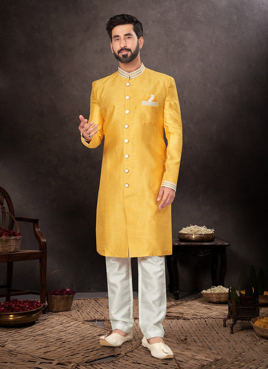 Buttons Silk Yellow Indo Western - M7234