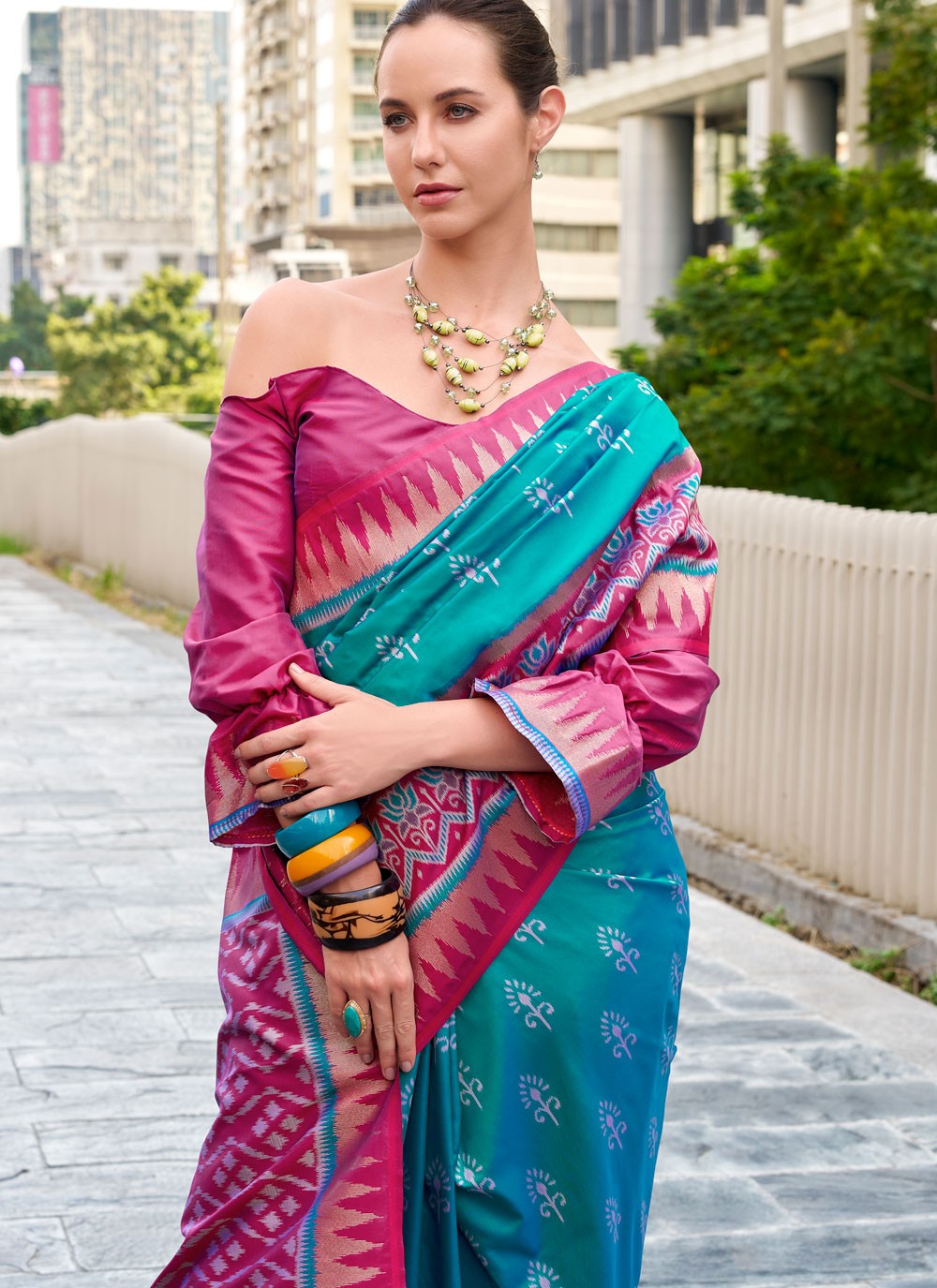 Weaving Zari Silk Multi Colour Contemporary Saree S15224
