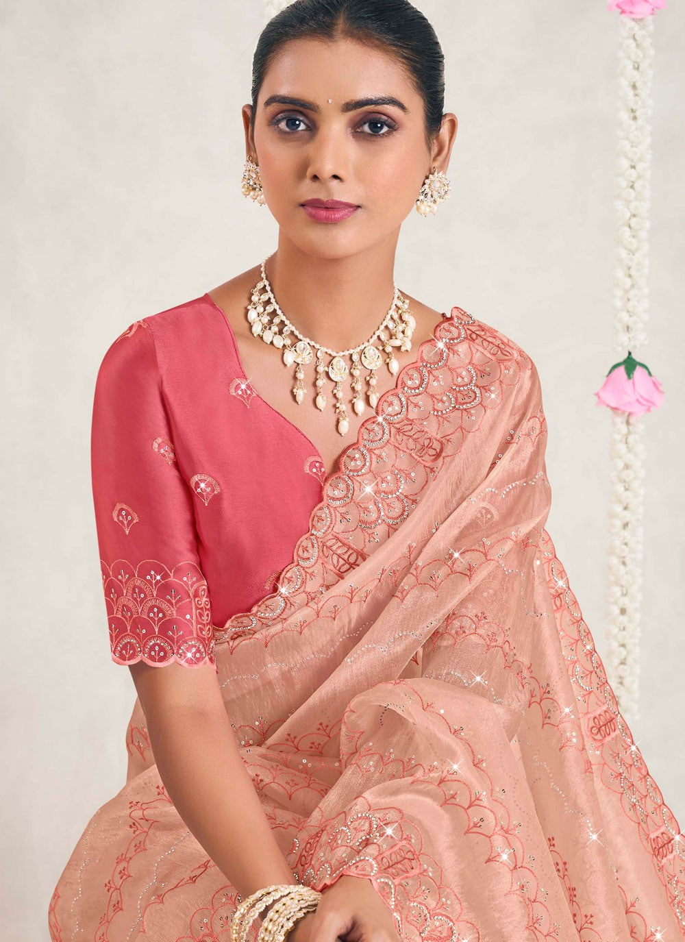 Designer Weaving Zari Peach Silk Saree S12739