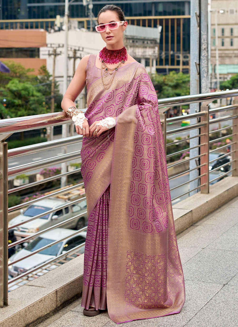 Designer Weaving Zari Mauve Silk S12993