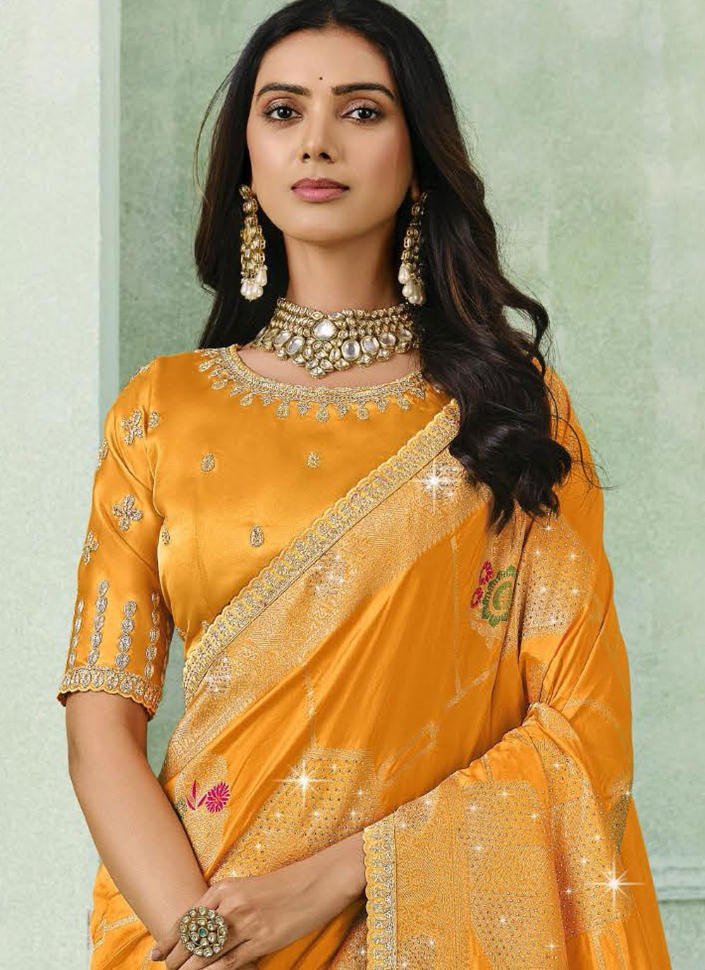 Mustard Silk Traditional Saree Embroidered S19929