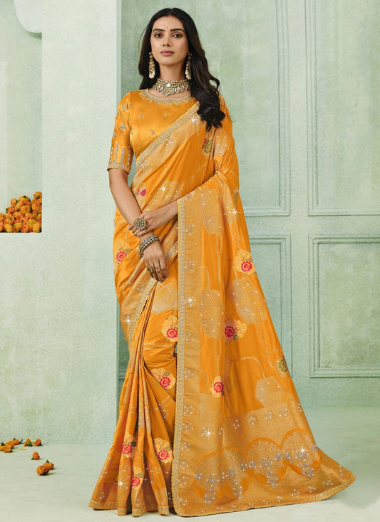 Mustard Silk Traditional Saree Embroidered S19929