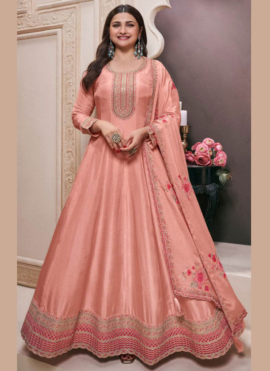 Salwar Suit Embroidered Pink Silk T5550