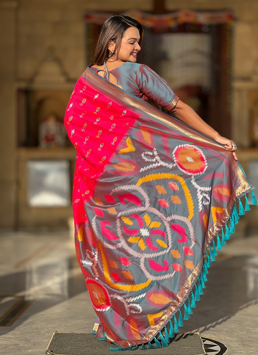 Weaving Zari Silk Pink Saree S14308