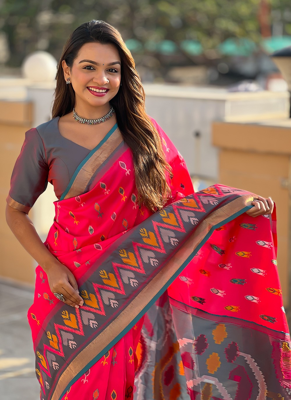 Weaving Zari Silk Pink Saree S14308
