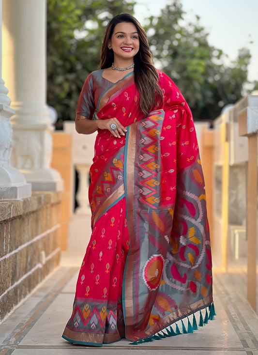 Weaving Zari Silk Pink Saree S14308