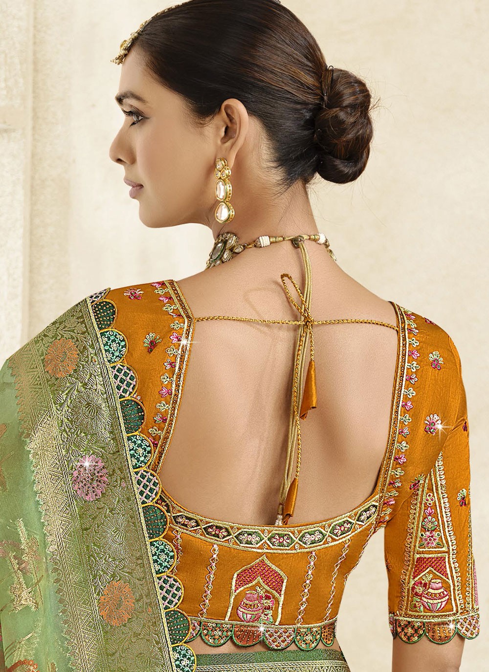 Cut Work Silk Green Trendy Saree S15461